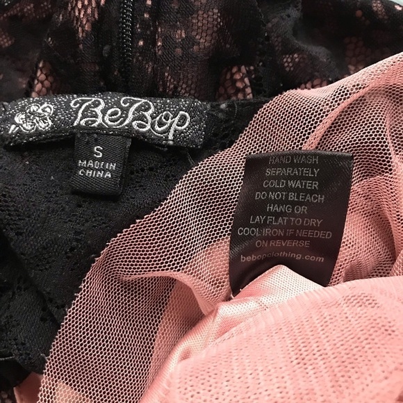 BeBop black lace overlay over salmon pink tulle dress Sleeveless Size Small - Picture 8 of 15